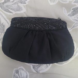 Black Beaded Fabric Evening Bag Clutch